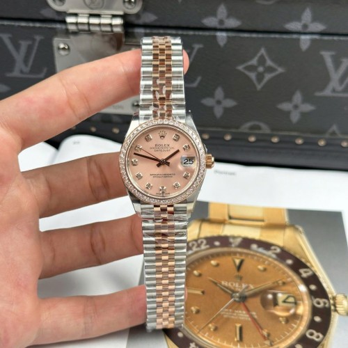 로렉스 데이져스트 - Rolex DateJust Women Demi Rose Gold Pink Dial 31mm