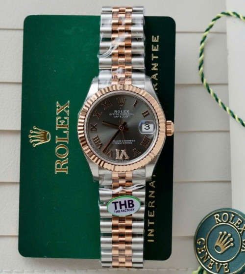 로렉스 데이져스트 - Rolex DateJust Women Demi Rose Gold Gray Dial 31mm