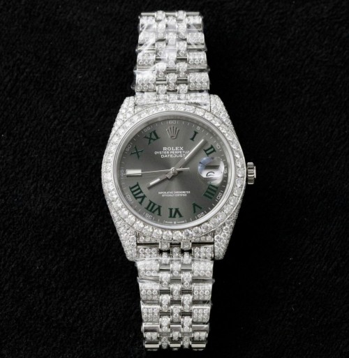 로렉스 데이져스트 - Rolex DateJust Dial Wimbledon Custom Full Moissanite Diamonds 41mm