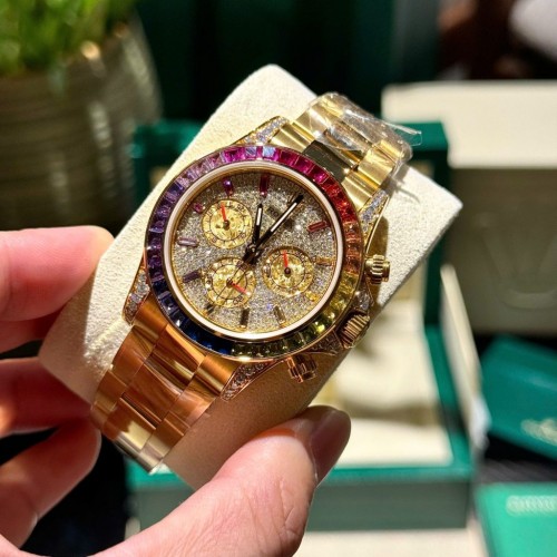 로렉스 데이토나 - Rolex Daytona 116598RBOW Moissanite & Synthentic Gemstone 18K Gold Wrapped 40mm