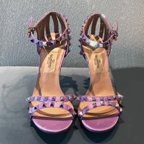 [럭셔리]Valentino 2019 Womens Rock Stud Strap High-heel Silk Sandals 