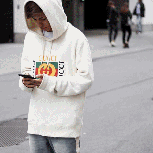 Gucci Unisex Vintage Cotton Hoodie - 구찌 남/녀 빈티지 크림 사각로고 후드티 