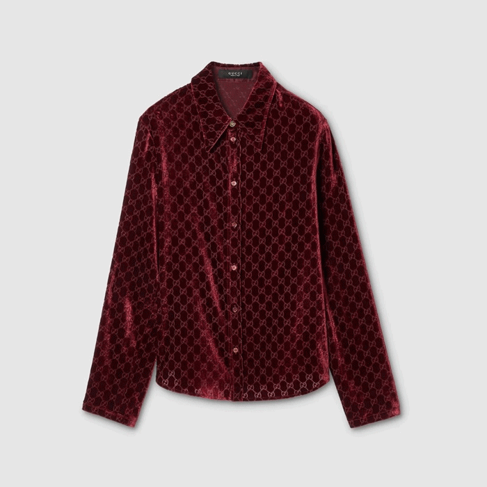 구찌 여성 스트레치 GG 벨벳 데보레 투피스 - Gucci Womens Stretch GG Velvet Devoré Shirt 