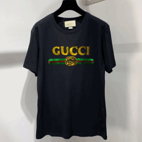 Gucci 2019 Mm/Wm Glitter Logo Cotton Short Sleeved Clothes - 구찌 남자 글리터 로고 코튼 반팔티 Guc0392x.Size(xs 