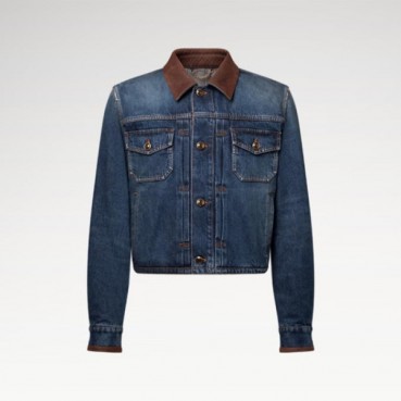 ✨루이비통 남성 가죽 디테일 데님 재킷- Louis vuitton Mens Leather Signature Details Denim Jacket - lvc14330x