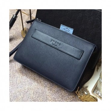 [프라다]Prada 2021 Men's Leather Clutch Bag,001A,26cm,PRAB0420 