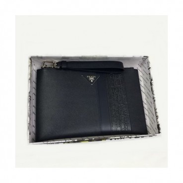 Prada 2018 Leather Mens Clutch Bag ,28CM 
