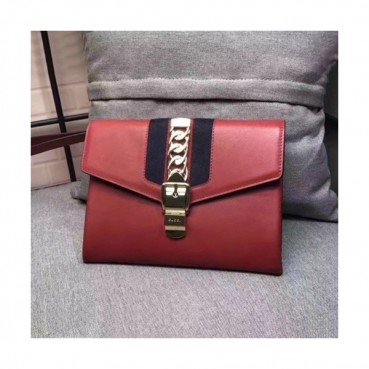Gucci 2019 Sylvie Leather Clutch Bag ,24CM 