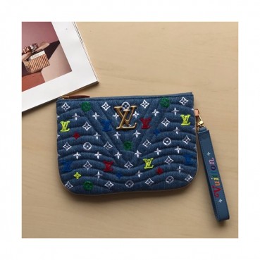 Louis Viutton 2019 Denim New Wave Zip Pochette Clutch Bag ,24cm 