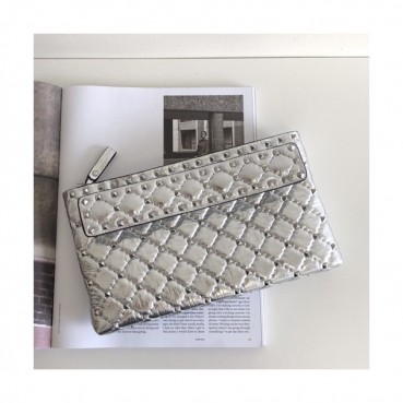 Valentino 2019 Rockstud Leather Clutch Bag,26.5cm 