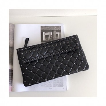 Valentino 2019 Rockstud Leather Clutch Bag,26.5cm 
