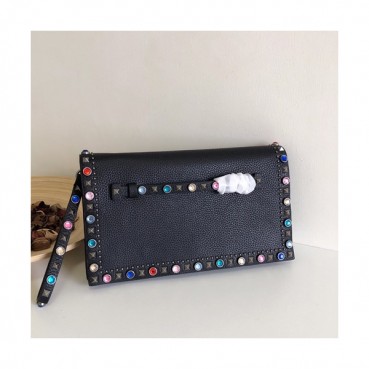 Valentino 2019 Stud Leather Clutch Bag,28cm 
