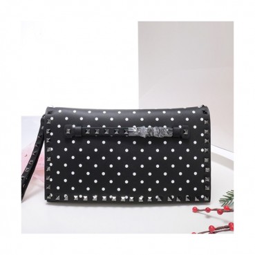 Valentino 2019 Rockstud Leather Clutch Bag,28cm 