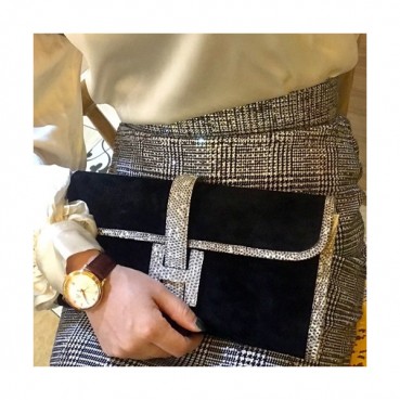 Hermes Jige Deer Skin & Lizard Leather Clutch Bag ,29cm 
