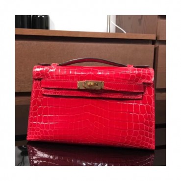 Hermes Mini Kelly Crocodile Leather Tote Bag / Clutch Bag,22cm 