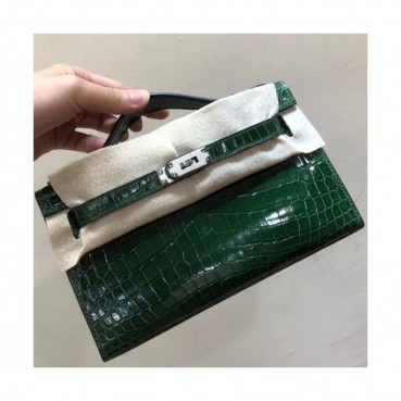 Hermes Mini Kelly Crocodile Leather Tote Bag / Clutch Bag,22cm 