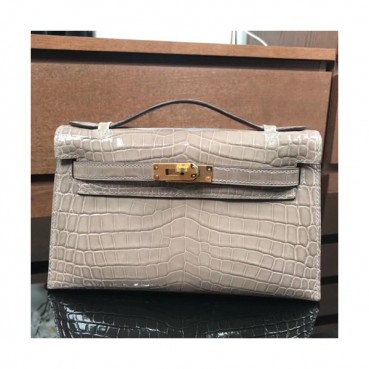Hermes Mini Kelly Crocodile Leather Tote Bag / Clutch Bag,22cm 