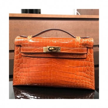 Hermes Mini Kelly Crocodile Leather Tote Bag / Clutch Bag,22cm 