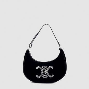 셀린느 여성 아바 벨벳 트리옹프 숄더백 - Celine Womens Ava Velvet Triomphe Shoulder Bag 