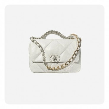 샤넬 19 플랩백 램스킨 미디움 화이트 실버 - Chane19 Flap Bag Lamb skin Medium Bag 