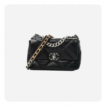 샤넬 19 플랩백 램스킨 미디움 블랙 골드  - Chane19 Flap Bag Lamb skin Medium Bag 