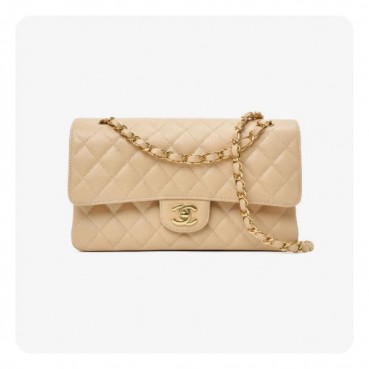 샤넬 클래식 캐비어 그레인 카프스킨 미디움 베이지 - Chanel Classic Caviar Calfskin Medium Bag