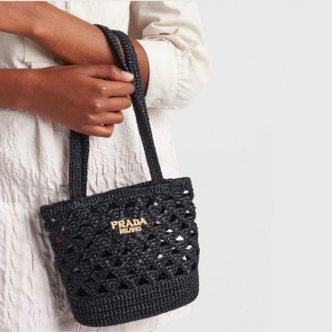 프라다 여성 라피아 크로셰 숄더백 1BG494 - Prada Womens Black Shoulder Bag 