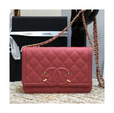 Chanel 2021 Women's Leather Chain Shoulder Bag,19.5cm,CHAB1654 - 샤넬 2021 여성용 레더 체인 숄더백,19.5cm,레드