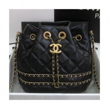 [샤넬]Chanel 2021 Women's Leather Bucket Shoulder Bag,20cm - 샤넬 2021 여성용 레더 버킷 숄더백,20cm,CHAB1634,블랙