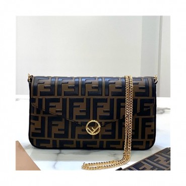 [펜디]Fendi 2021 Women's Leather Shoulder Bag,21cm - 펜디 2021 여성용 레더 숄더백,21cm,FENB0631,브라운