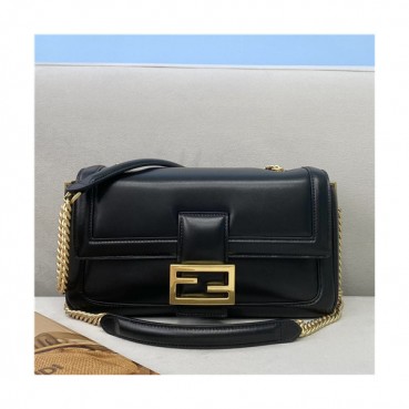 [펜디]Fendi 2021 Women's Leather Buguette Shoulder Bag,27cm - 펜디 2021 여성용 레더 바게트 숄더백,27cm,FENB0630,블랙