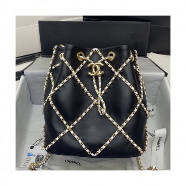 [샤넬]Chanel 2021 Women's Leather Bucket Shoulder Bag,21cm - 샤넬 2021 여성용 레더 버킷 숄더백,21cm,CHAB1623,블랙