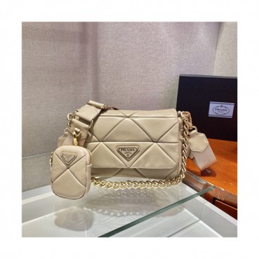 [프라다]Prada 2021 Women's Leather Shoulder Bag,21cm - 프라다 2021 여성용 레더 숄더백,21cm,PRAB0334,베이지