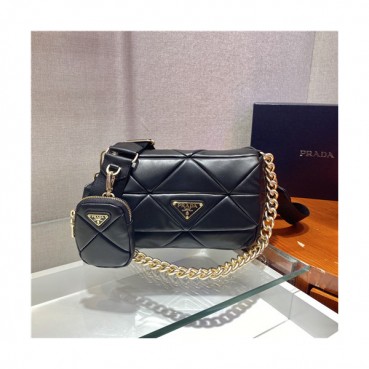 [프라다]Prada 2021 Women's Leather Shoulder Bag,21cm - 프라다 2021 여성용 레더 숄더백,21cm,PRAB0333,블랙