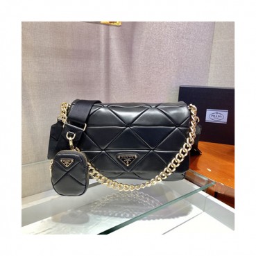 [프라다]Prada 2021 Women's Leather Shoulder Bag,28cm - 프라다 2021 여성용 레더 숄더백,28cm,PRAB0332,블랙