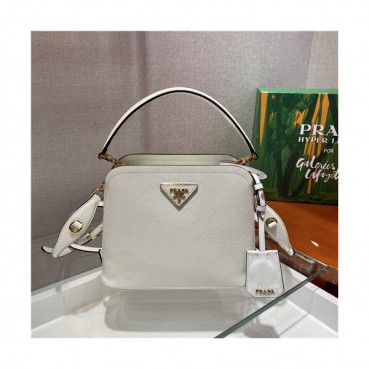 [프라다]Prada 2021 Women's Leather Mini Tote Shoulder Bag,21cm - 프라다 2021 여성용 레더 미니 토트 숄더백,21cm,PRAB0330,화이트