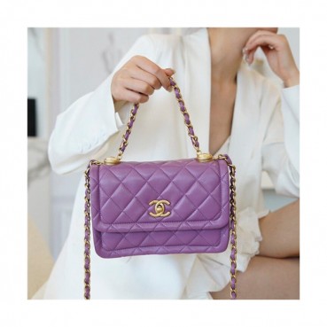 [샤넬] Chanel 2020 Women's Leather Chain Shoulder Bag,22cm - 샤넬 2020 여성용 레더 체인 숄더백,22cm,CHAB1605,퍼플