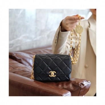Chanel 2020 Women's Leather Shoulder Bag,14cm - 샤넬 2020 여성용 레더 숄더백,14cm,CHAB1595,블랙
