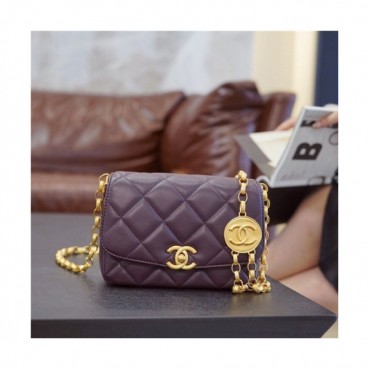 Chanel 2020 Women's Leather Shoulder Bag,14cm - 샤넬 2020 여성용 레더 숄더백,14cm,CHAB1593,퍼플