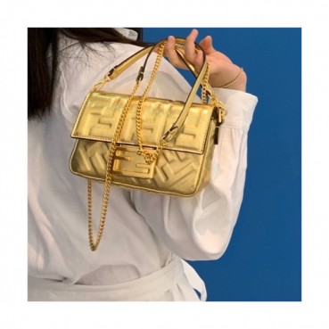 [펜디] Fendi 2020 Women's Leather Shoulder Bag, 19cm - 펜디 2020 여서용 레더 숄더백,19cm, FENB0605,골드