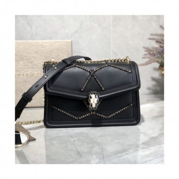 [블가리] Bvlgari 2020 Women's Leather Serpant Diamond Shoulder Bag,24cm - 블가리 2020 여성용 레더 서펜트 다이아몬드 숄더백,23cm,BVLB0262,블랙