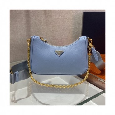 [프라다] Prada 2020 Women's Mini Leather Hobo Tote Shoulder Bag,18cm - 프라다 2020 여성용 미니 레더 호보 토트 숄더백,18cm, PRAB0159,스카이블루