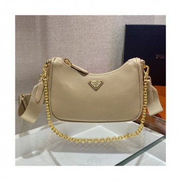 [프라다] Prada 2020 Women's Mini Leather Hobo Tote Shoulder Bag,18cm - 프라다 2020 여성용 미니 레더 호보 토트 숄더백,18cm, PRAB0158,베이지