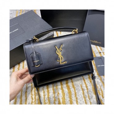 [입생로랑] Saint Laurent Custom Women's Leather Medium Sunset Tote Shoulder Bag,25cm - 입생로랑 커스텀급 여성용 레더 미디음 썬셋 토트 숄더백,25cm,SLB0610,블랙