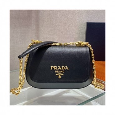 [프라다]Prada 2021 Women's Leather Shoulder Bag 22cm - 프라다 2021 여성용 레더 숄더백 22cm, PRAB0146, 블랙
