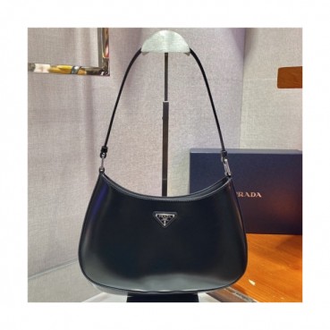 [프라다]Prada 2021 Women's Leather Hobo Shoulder Bag 26.5cm - 프라다 2021 여서용 레더 호보 숄더백 26.5cm, PRAB0144, 블랙
