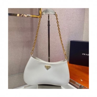 [프라다]Prada 2021 Women's Leather Hobo Shoulder Bag 26.5cm - 프라다 2021 여서용 레더 호보 숄더백 26.5cm, PRAB0143, 화이트