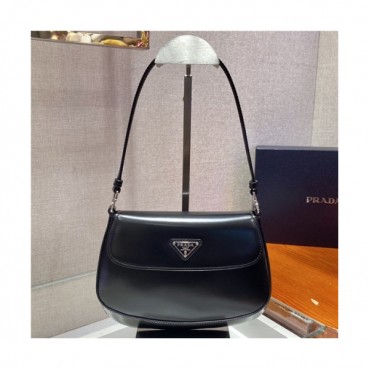 [프라다]Prada 2021 Women's Leather Hobo Shoulder Bag 23cm - 프라다 2021 여서용 레더 호보 숄더백 23cm, PRAB0140, 블랙
