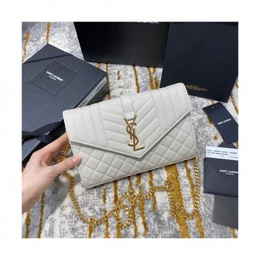 [입생로랑] Saint Laurent CustomLeather Monogram Mix Matelasse Shoulder Bag 22.5cm - 입생로랑 커스텀급 모노그램 믹스 마테라쎄 숄더백 SLB0606,  22.5cm, 화이트