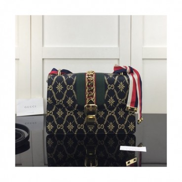 Gucci 2020 Sylvie Leather Shoulder Bag,25.5CM - 구찌 2020 실비 레더 숄더백 524405,GUB1213,25.5CM,블랙